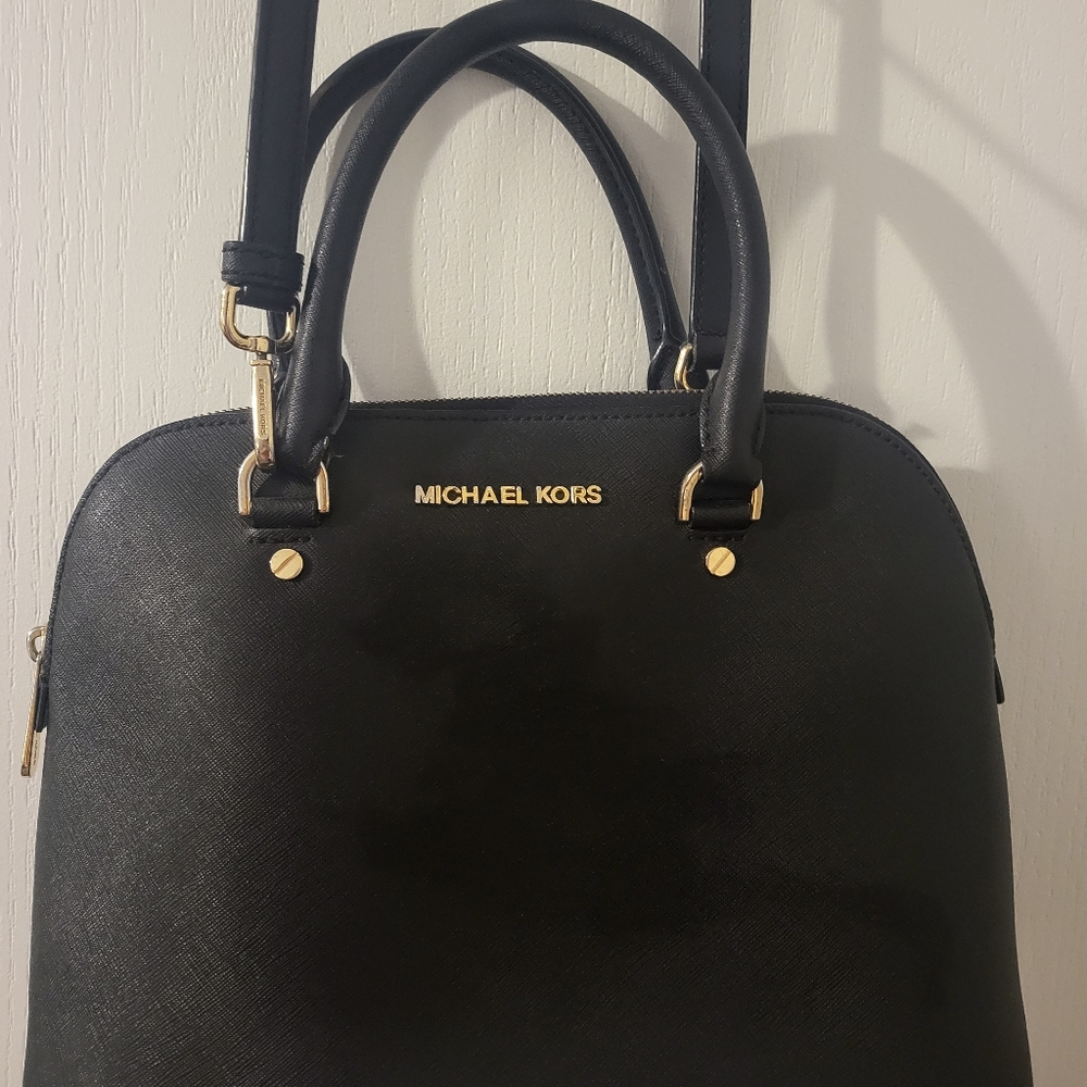MICHAEL KORS Cindy Saffiano Leather Dome Satchel  Crossbody Bag BLACK